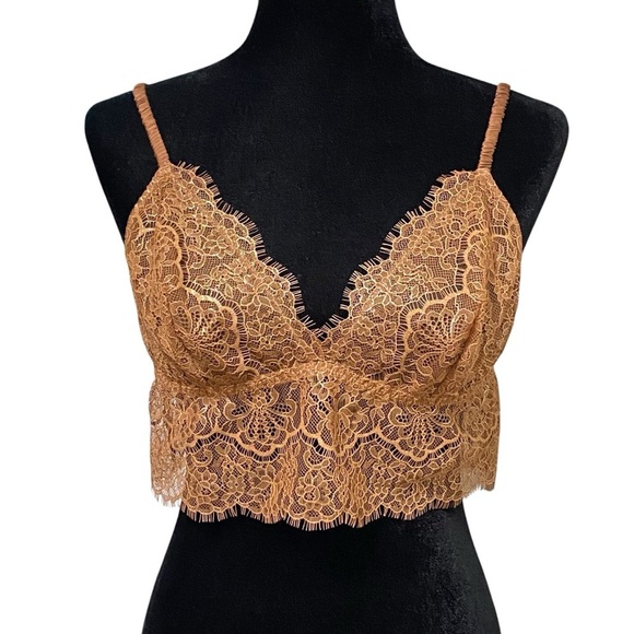 Victoria’s Secret Bronze Lace Bralette Large Copper Boho Floral Fairycore Top - Picture 1 of 6